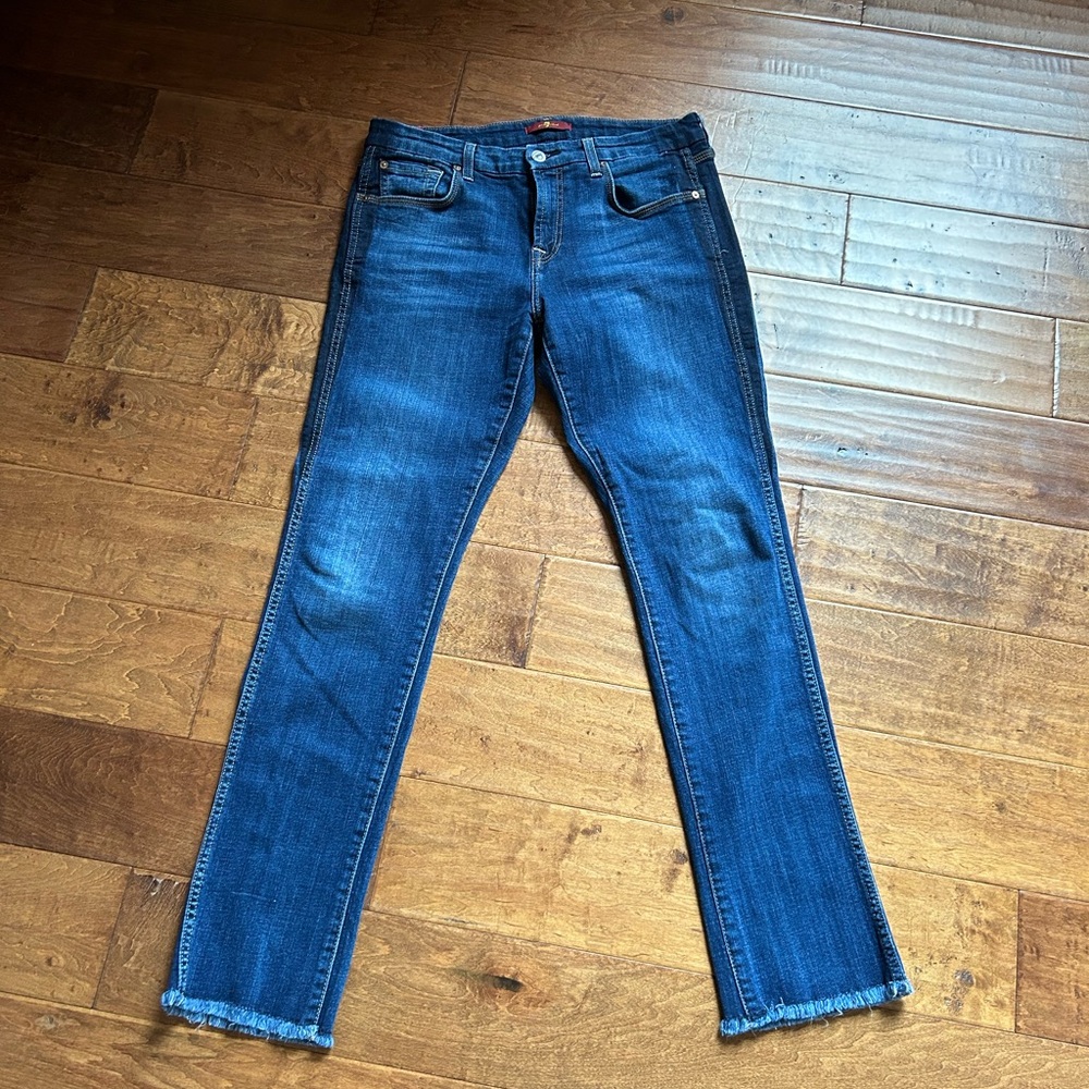 7 for all mankind jeans size 29 raw hem two tone blue side stripe